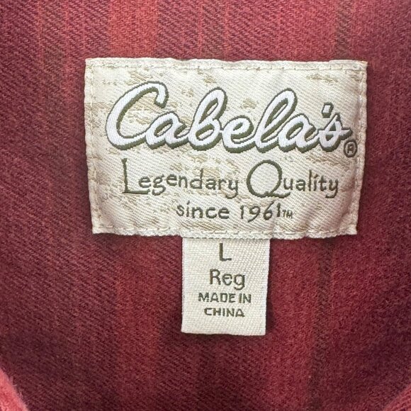 Cabelas Mens Burgundy Long Sleeve Button-Down Shirt Size L 100% Cotton Casual - Picture 5 of 5